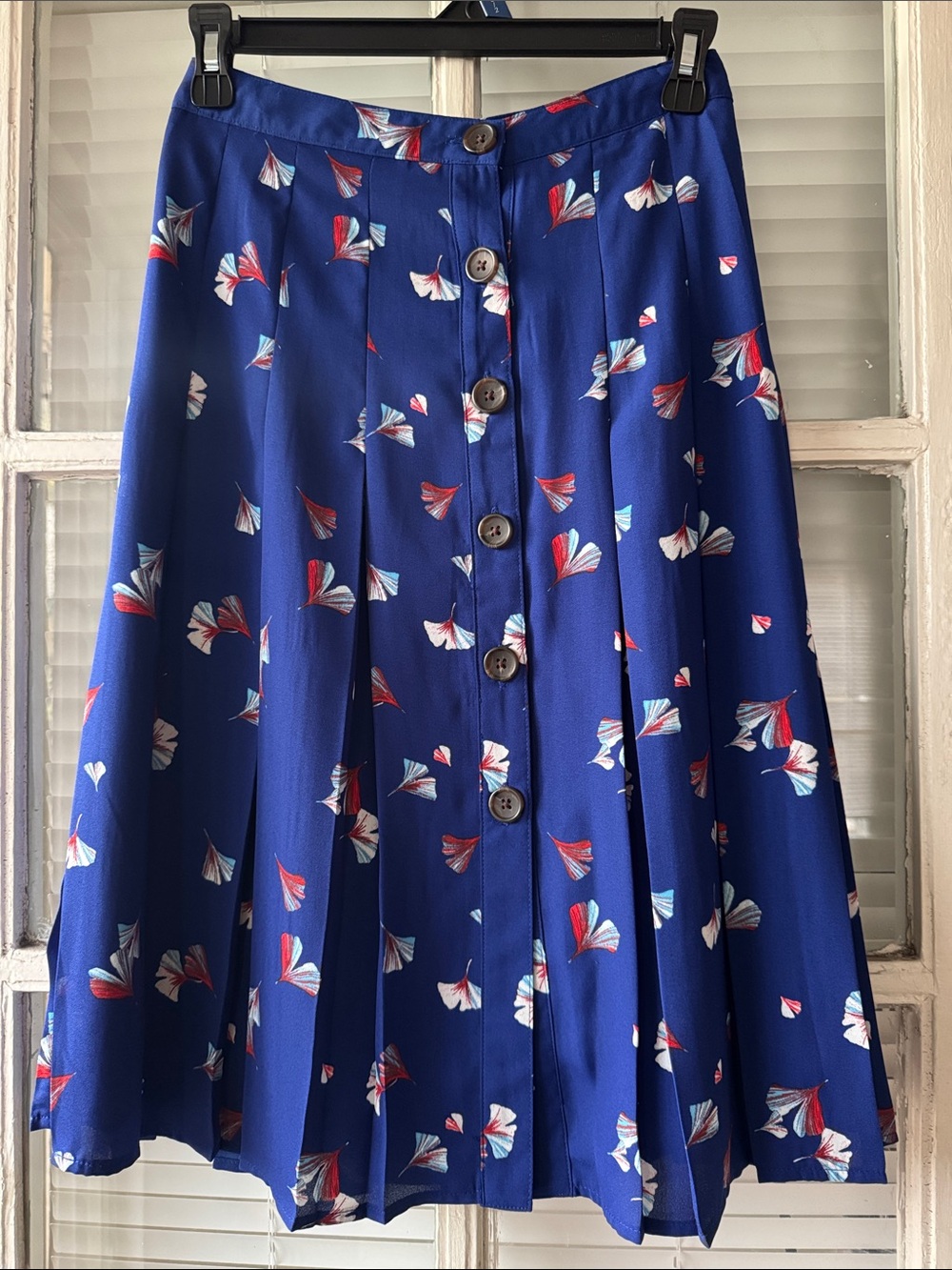 Banana Republic Navy Blue Floral Button-Front Skater Skirt